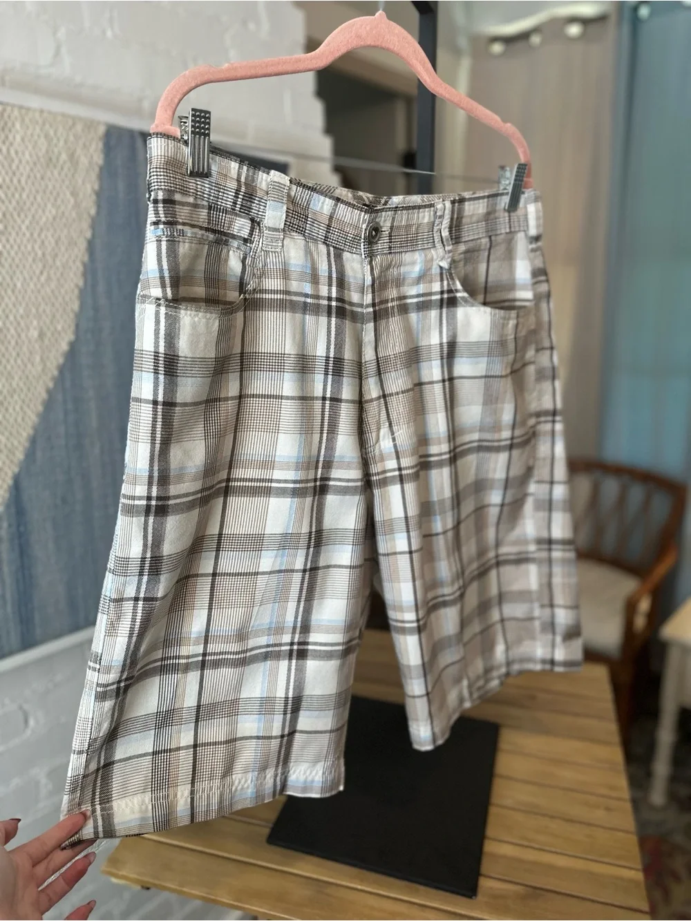 Billabong Tan Brown and Blue Plaid Shorts